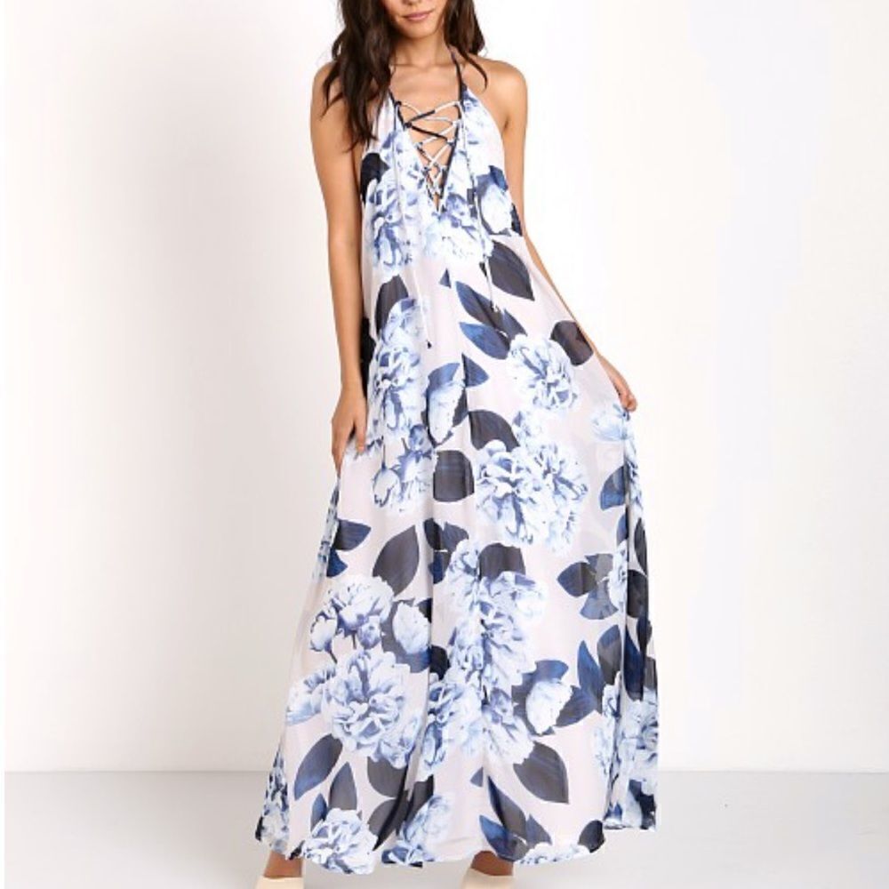 Show Me Your Mumu Logan Lace Up Maxi Bouquet Blue